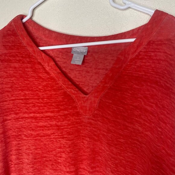 Chicos Linen Tunic Top Size 3 US XL Red V-Neck Lightweight Holiday - Picture 4 of 8